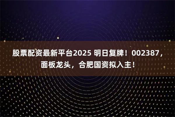 股票配资最新平台2025 明日复牌！002387，面板龙头，合肥国资拟入主！